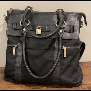 Newlie Louise Diaper Bag, black with gold hardware.